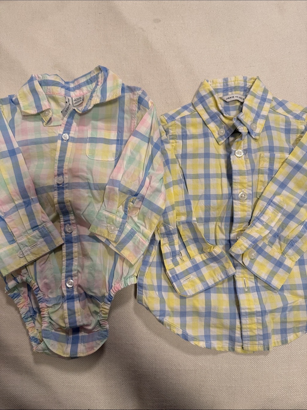 Janie and Jack Pastel Plaid Button-Down Shirts in Yellow, Blue, Pink, Green